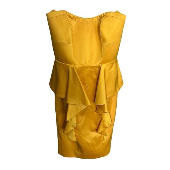 Jessica Simpson yellow strapless dress with flounce pleats size 8 - Picture 3 of 8